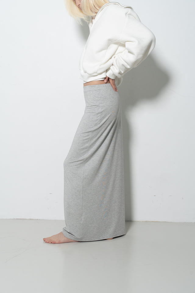 雙層霧絨彈力直筒裙 (淺灰)
