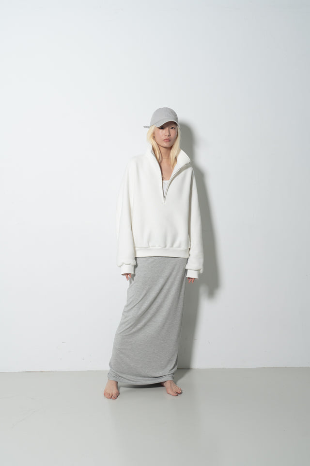 雙層霧絨彈力直筒裙 (淺灰)