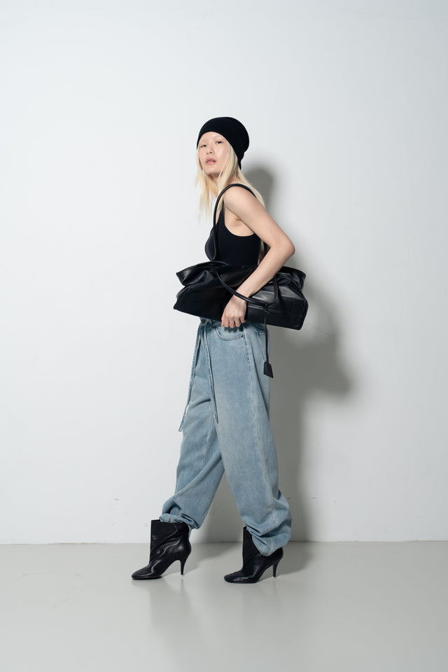 Ultra Soft Comfortable Single-Pleat Denim Pants (Wash Blue)