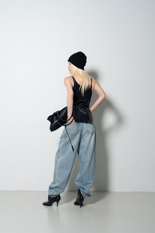 Ultra Soft Comfortable Single-Pleat Denim Pants (Wash Blue)