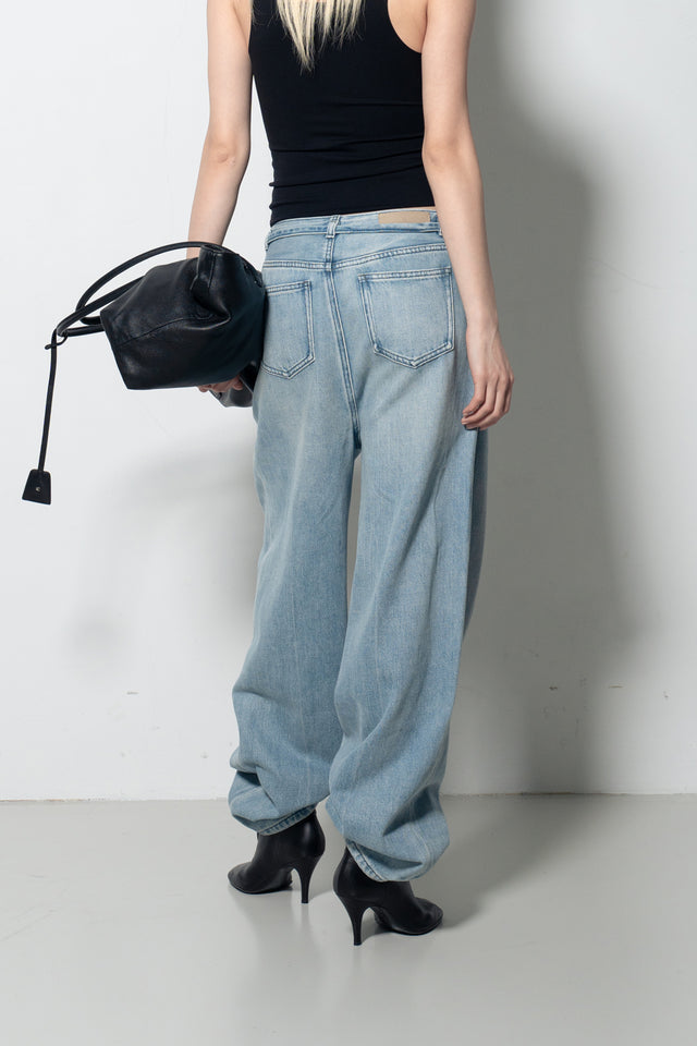 Ultra Soft Comfortable Single-Pleat Denim Pants (Wash Blue)