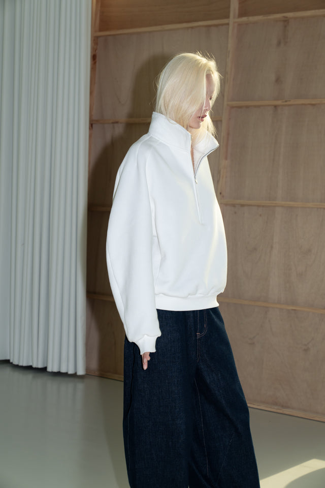 Unisex Soft Fleece Sweatshirt with 3D Shoulder Cut (White)