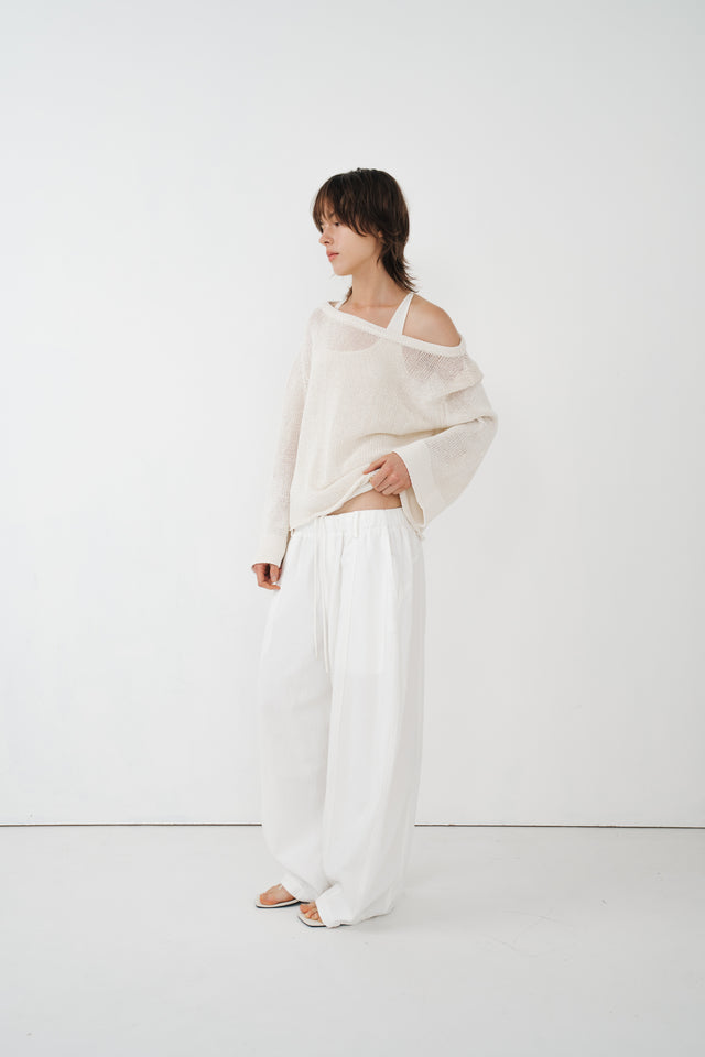 Unisex 天絲棉涼爽廓型寬褲 (柔白)