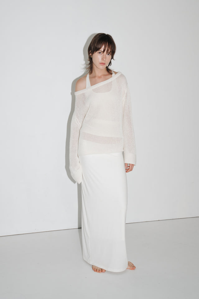 Double-layered matte stretch straight skirt (black)