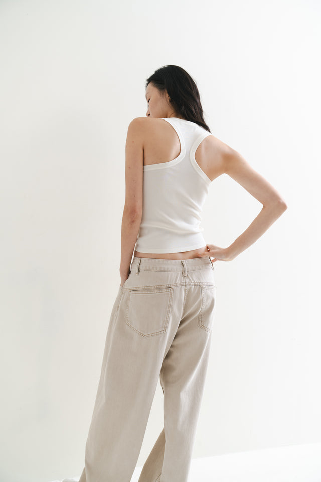 Silk Knit 寬邊大方領涼爽針織背心 (白)