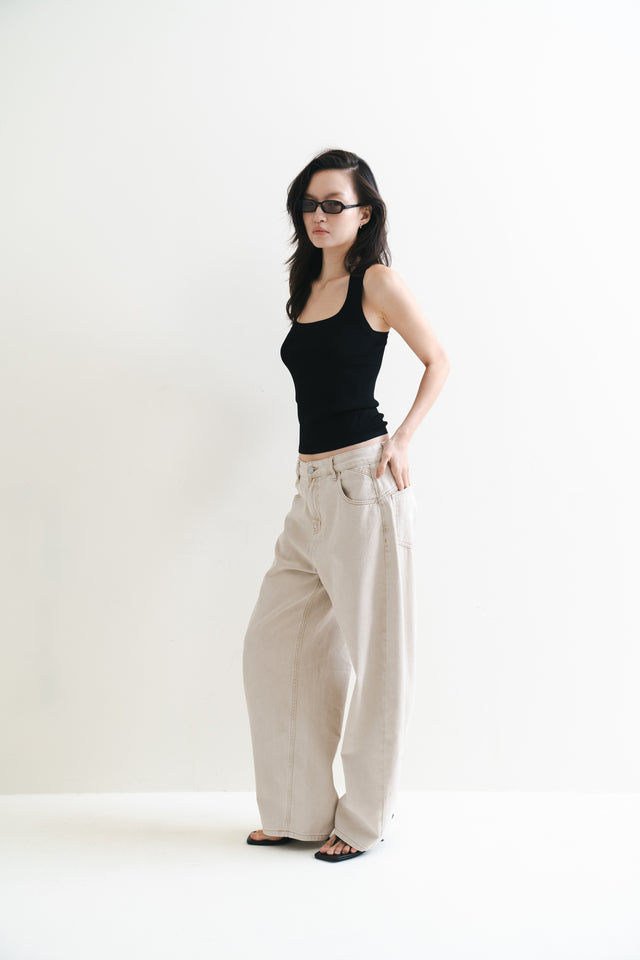 Silk Knit 寬邊大方領涼爽針織背心 (黑)
