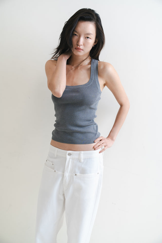 Silk Knit 寬邊大方領涼爽針織背心 (灰)