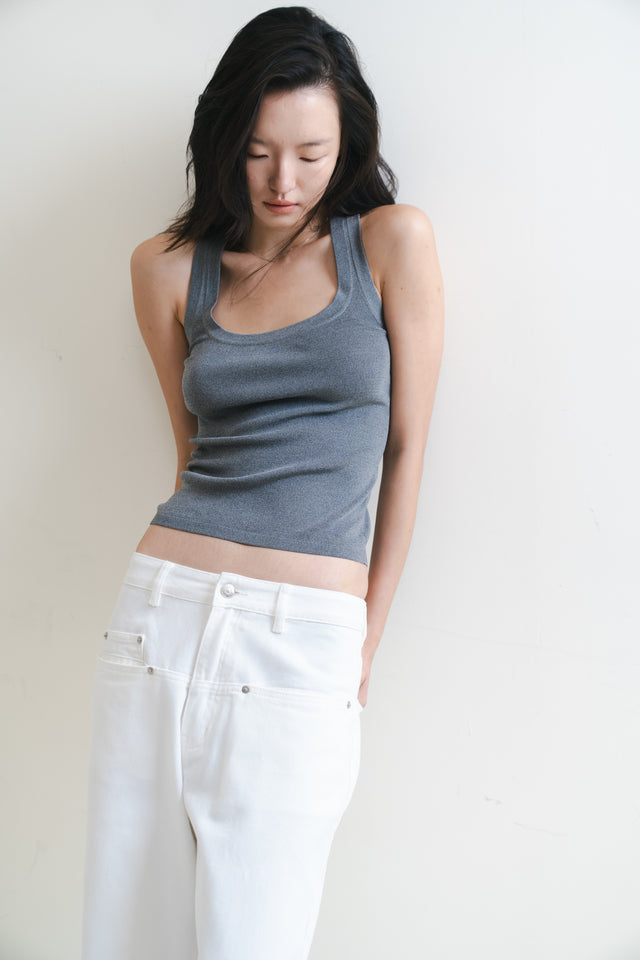 Silk Knit 寬邊大方領涼爽針織背心 (灰)