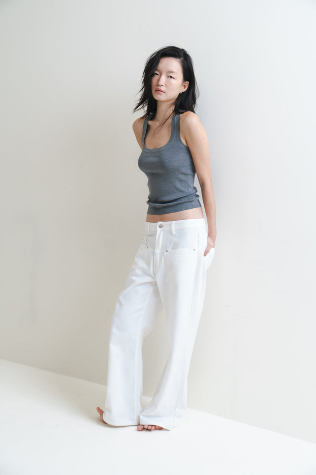 Silk Knit 寬邊大方領涼爽針織背心 (灰)
