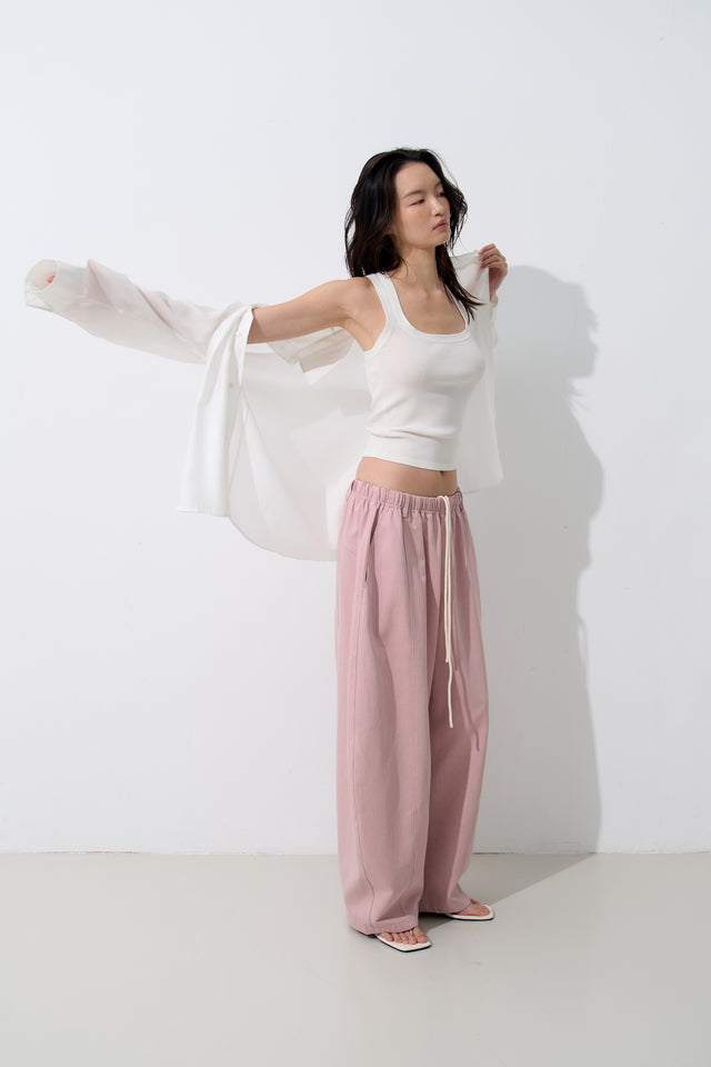 Unisex Tencel Cotton Cool Wide-Leg Pants (Azure Grey &amp; Soft White)