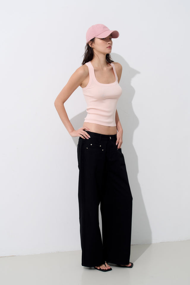 Silk Knit 寬邊大方領涼爽針織背心 (淡粉)