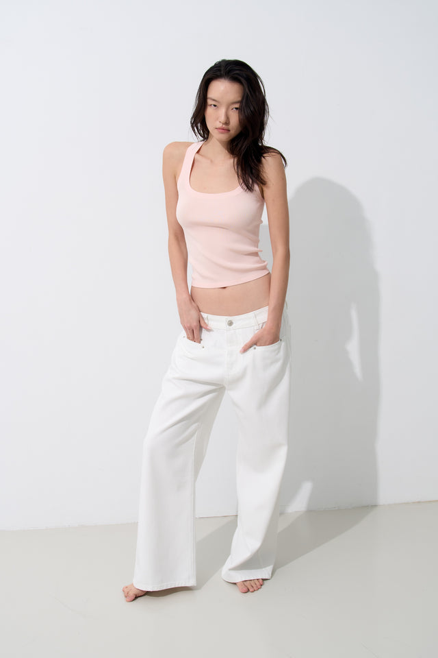 Silk Knit 寬邊大方領涼爽針織背心 (淡粉)