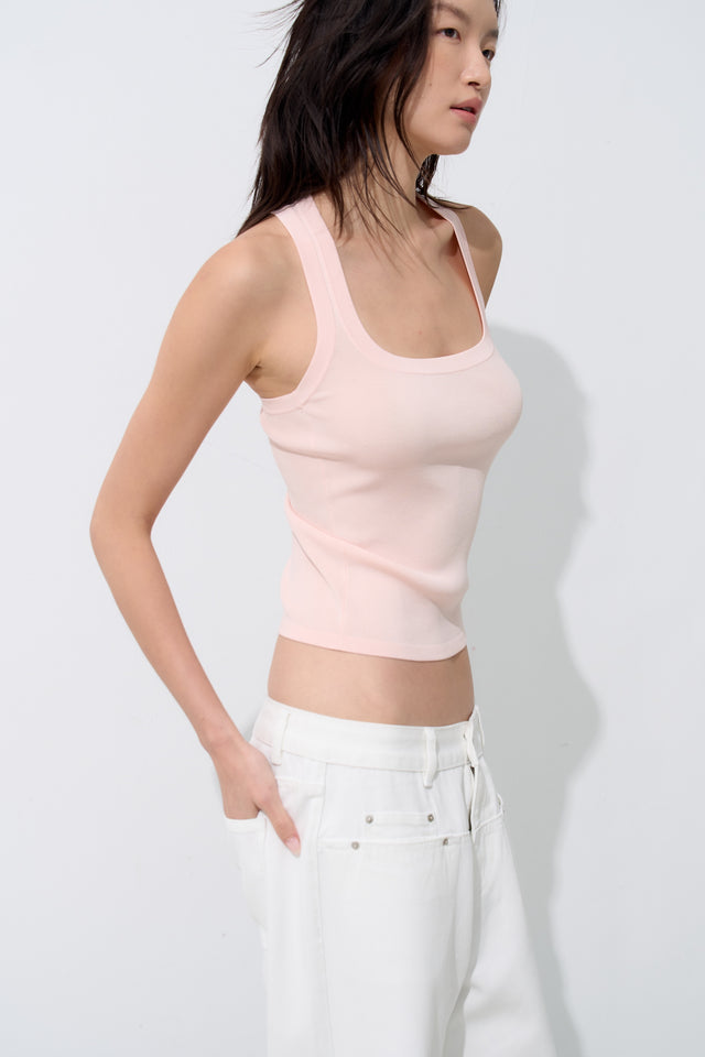 Silk Knit 寬邊大方領涼爽針織背心 (淡粉)
