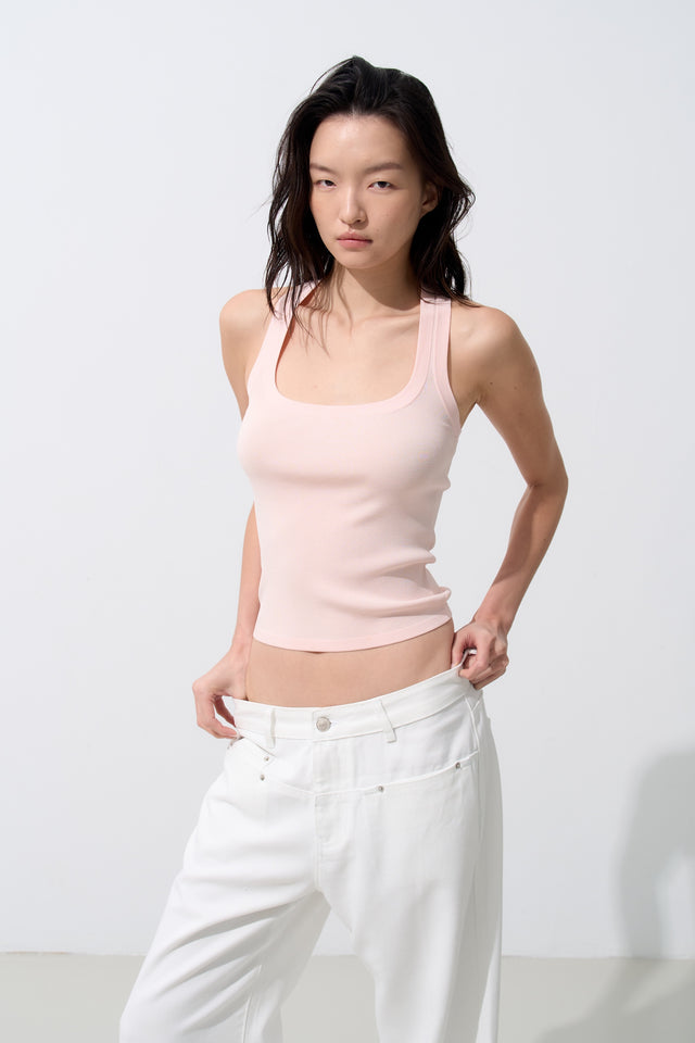 Silk Knit 寬邊大方領涼爽針織背心 (淡粉)