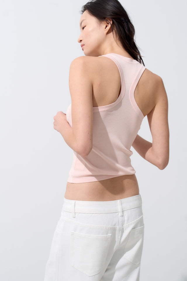 Silk Knit 寬邊大方領涼爽針織背心 (淡粉)