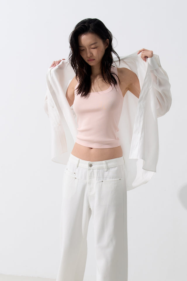 Silk Knit 寬邊大方領涼爽針織背心 (淡粉)