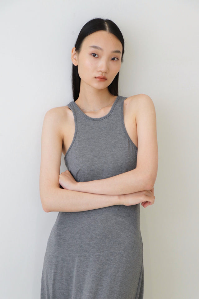 洋裝-soft-cotton-elastic-narrow-shoulder-dress-grey