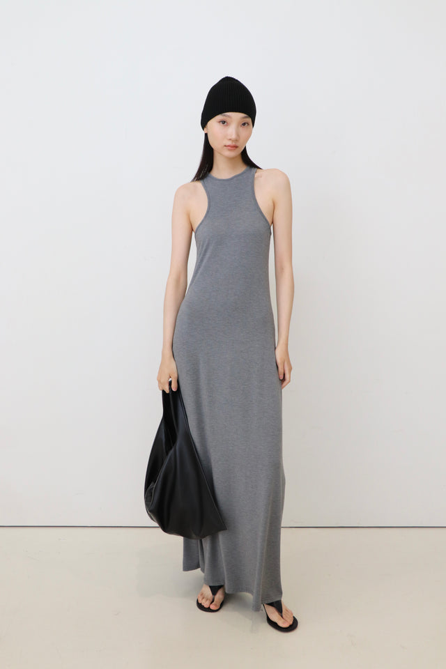 洋裝-soft-cotton-elastic-narrow-shoulder-dress-grey