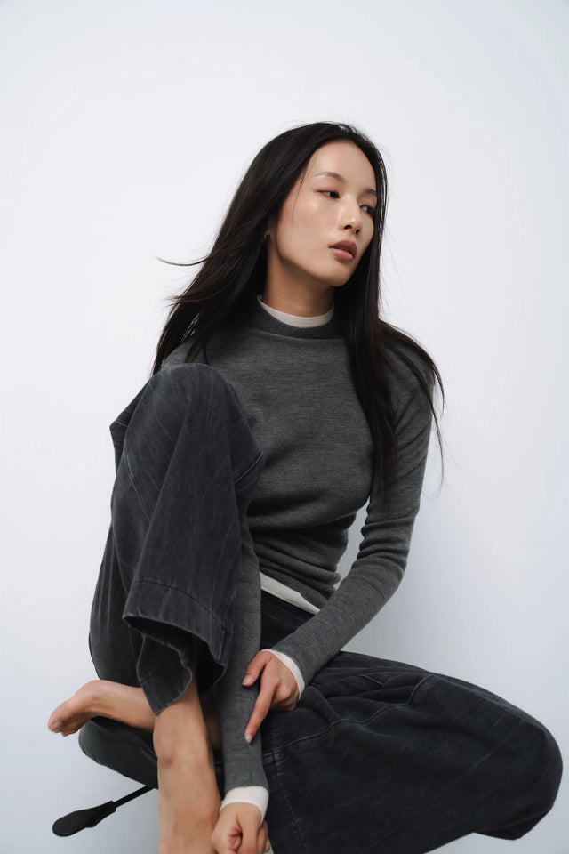 羊毛衫-warm-half-collar-seamless-woolen-sweater-grey