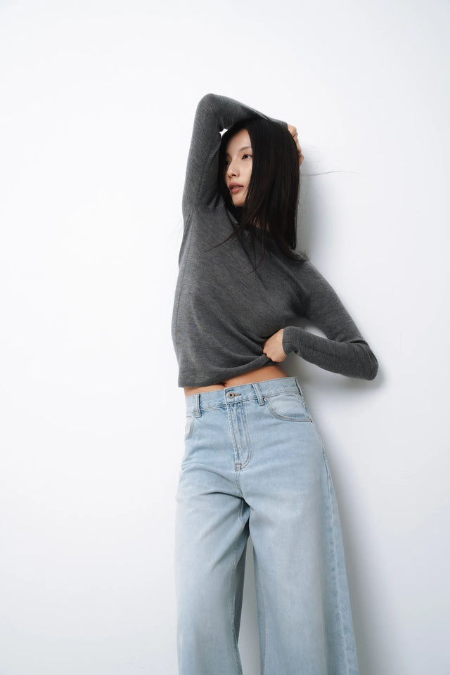 羊毛衫-warm-half-collar-seamless-woolen-sweater-grey