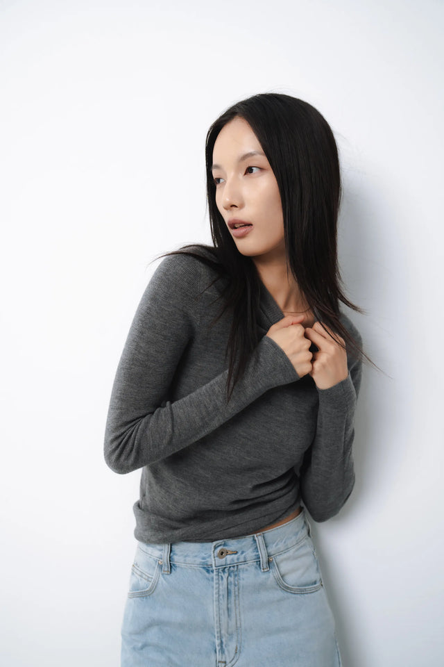 羊毛衫-warm-half-collar-seamless-woolen-sweater-grey