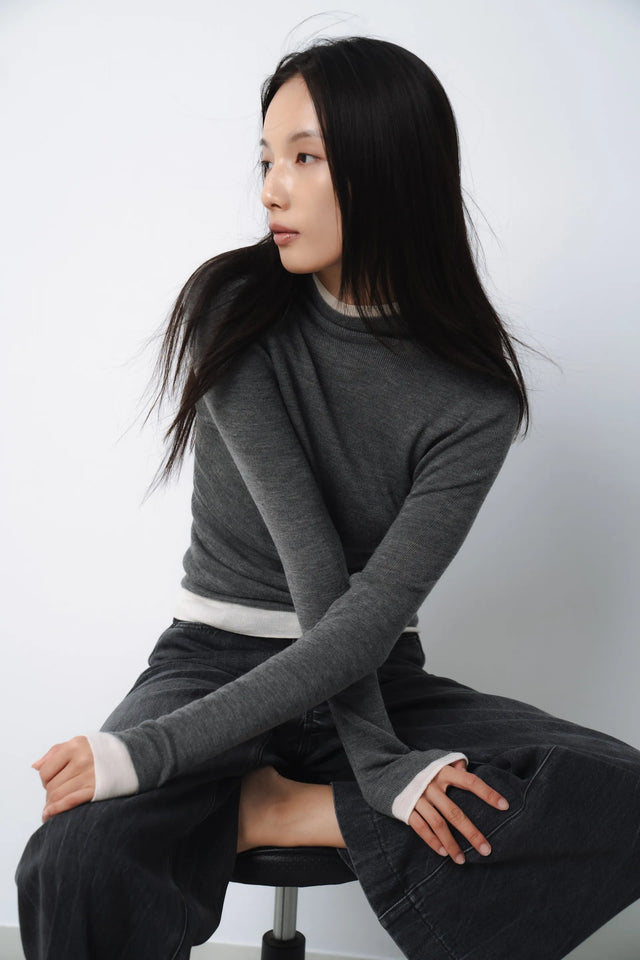 羊毛衫-warm-half-collar-seamless-woolen-sweater-grey