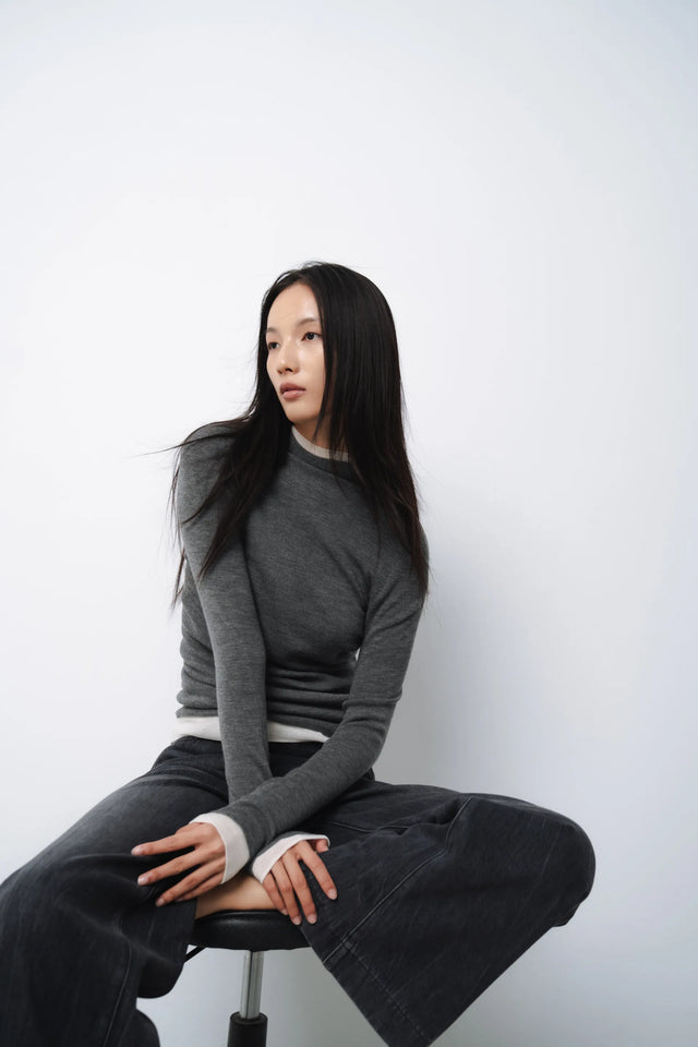 羊毛衫-warm-half-collar-seamless-woolen-sweater-grey