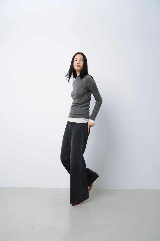 羊毛衫-warm-half-collar-seamless-woolen-sweater-grey