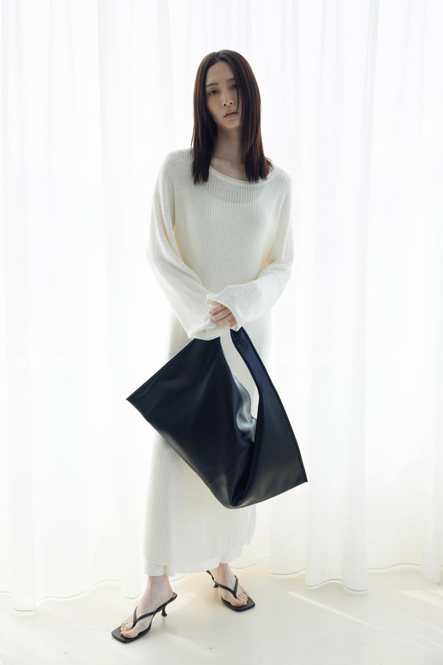 針織洋裝-tapered-shoulder-arc-collar-knitted-dress-white