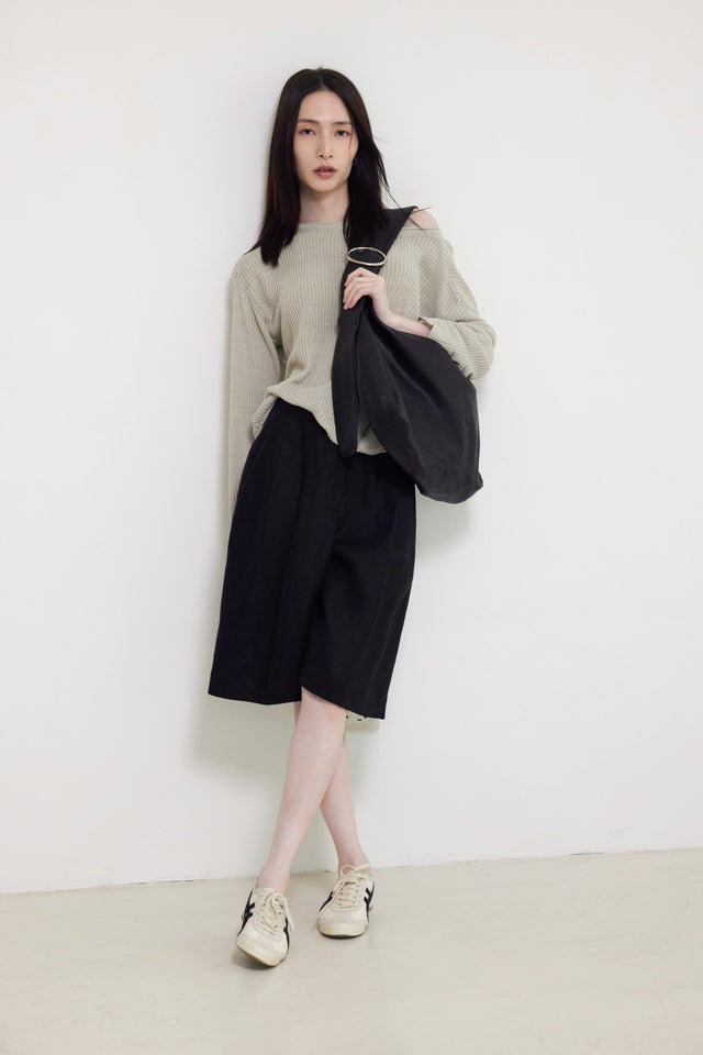 西褲-linen-six-point-trousers-black